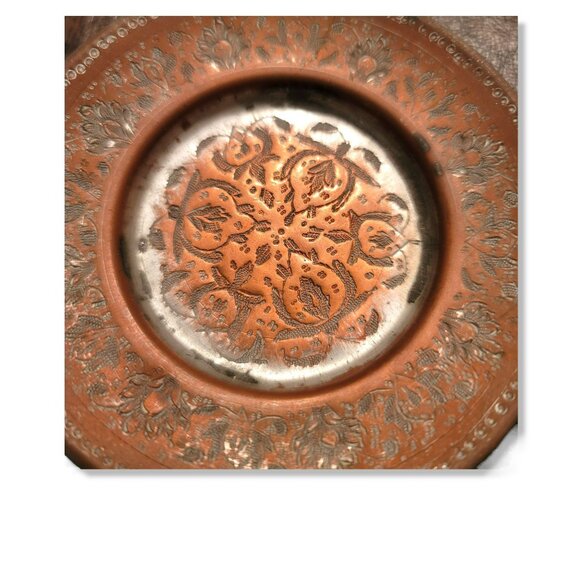 Vintage Persian Round Tray Copper with Tin Wash Corn Harvest Design JH1333 - Picture 5 of 5